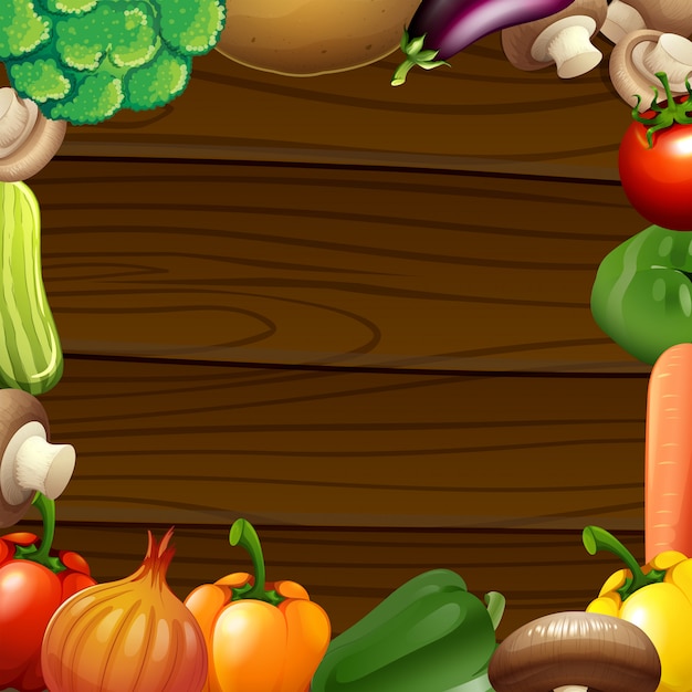 Vegetables Border On Wooden Frame Free Vector