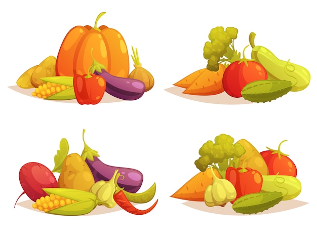 Vegetables compositions 4 icons square set Free Vector
