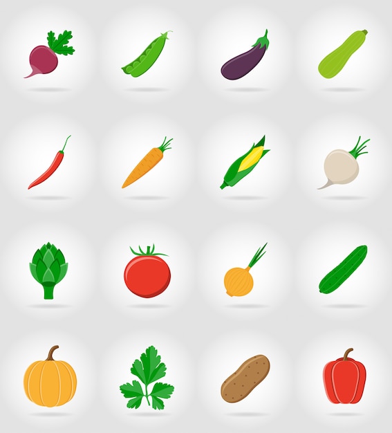 Vegetables flat icons set with the shadow vector illustration Premium Vector