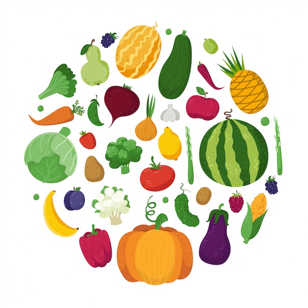 Premium Vector | Vegetables, fruits and berries in a circle