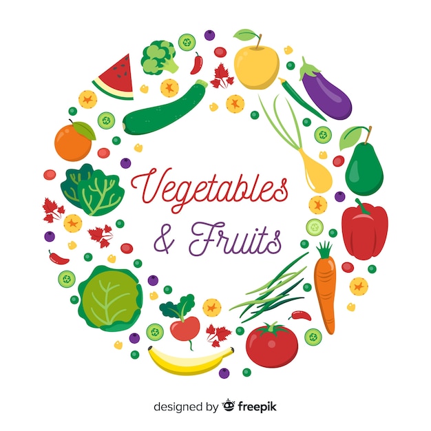 Free Vector | Vegetables and fruits circled frame