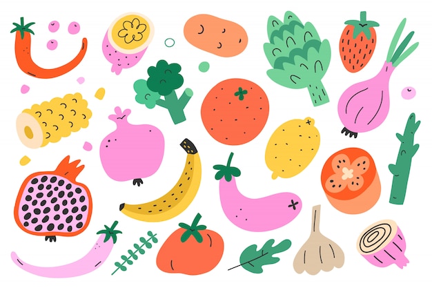 Veggies and fruit illustration | Premium Vector