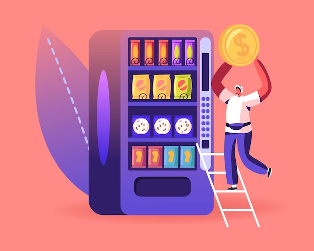 自動販売機の食品の概念 漫画フラットイラスト プレミアムベクター