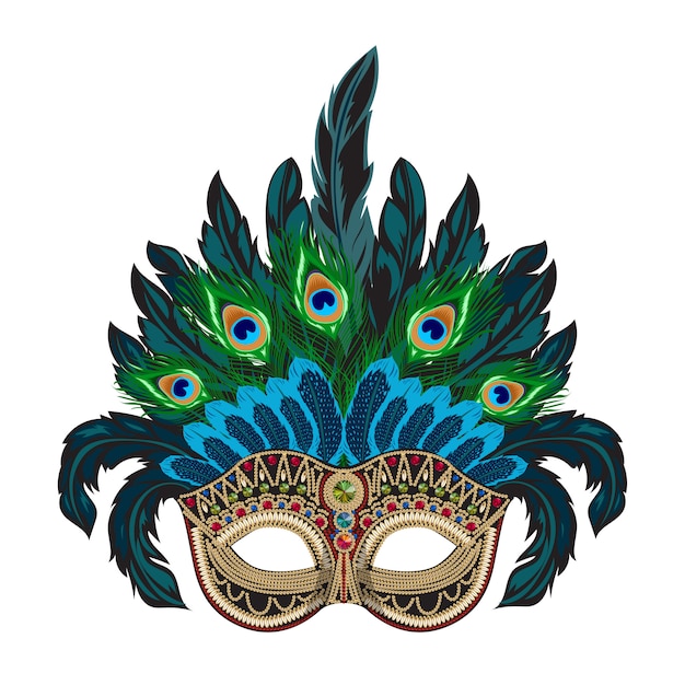 Black Feather Mardi Gras Masquerade Bird Fancy Dress Mask Green