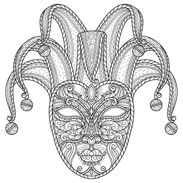 Download Premium Vector Venice Carnival Hand Drawn Sketch Illustration For Adult Coloring Book