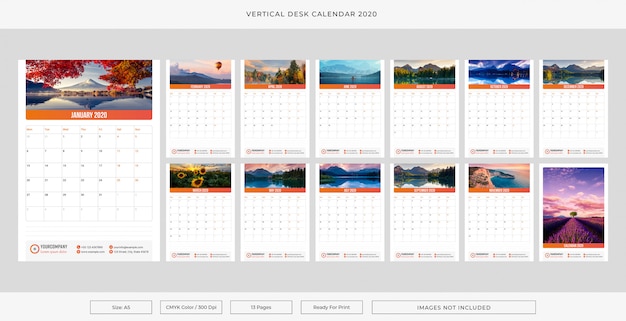 Vertical desk calendar 2020 Premium Vector