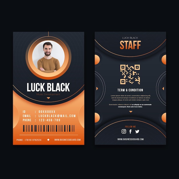 Vertical double-sided id card template with photo Free Vector