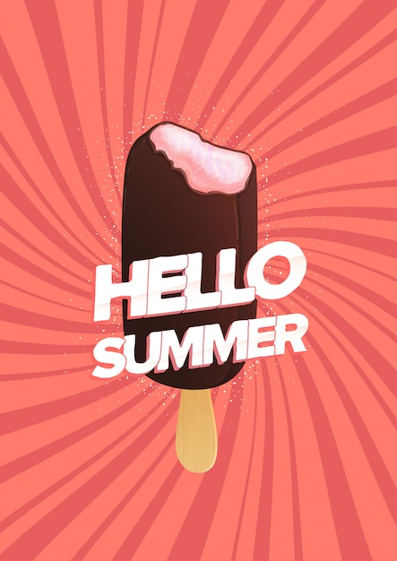 Premium Vector | Vertical poster with ice cream and hello ...