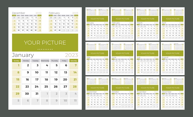 Premium Vector | Vertical quarterly calendar for 2023 week starts on