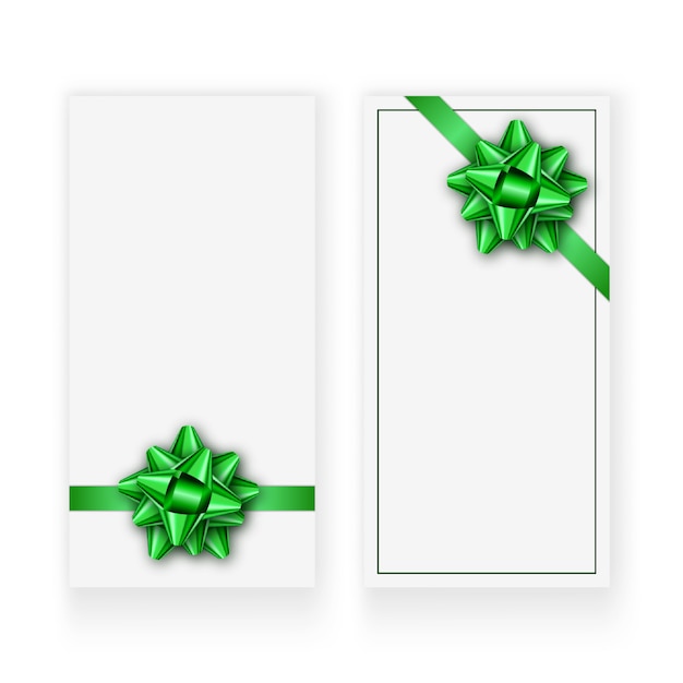 Premium Vector | Vertical white greeting cards with a green bow and ...