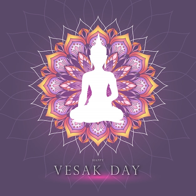 Download Vesak day theme graphic with buddha and colorful mandala | Premium Vector