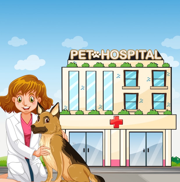 Download Vet and dog at teh animal hospital Vector | Premium Download