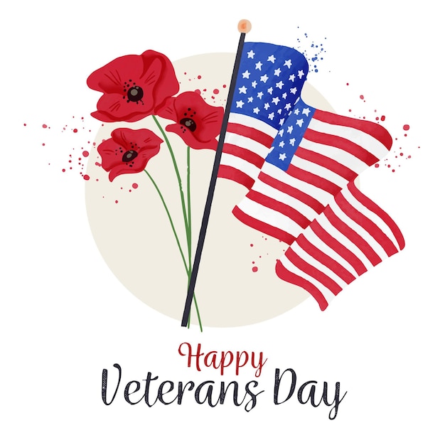 Free Vector Veteran day with flags and flowers