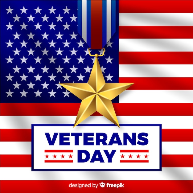 Veteran's day composition with realistic flag Free Vector