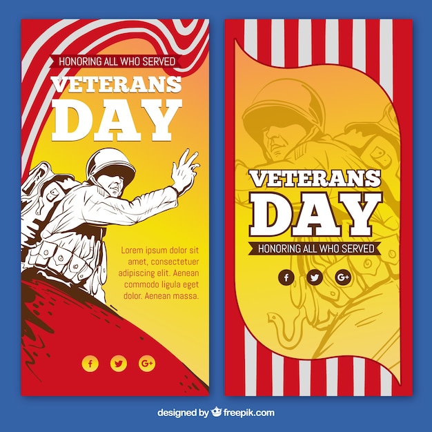 Veterans day banners with illustration Vector | Free Download