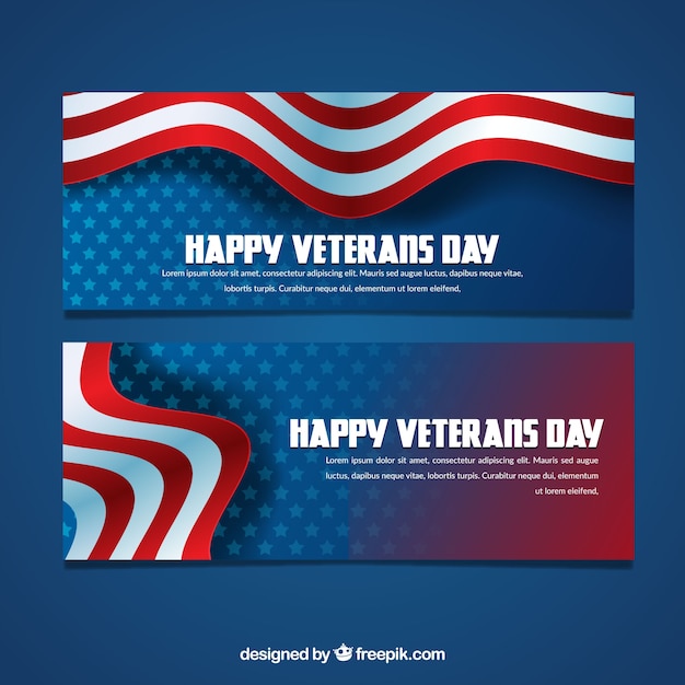 Veterans day banners with wavy flag