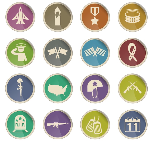 Premium Vector | Veterans day vector icons in the form of round paper ...