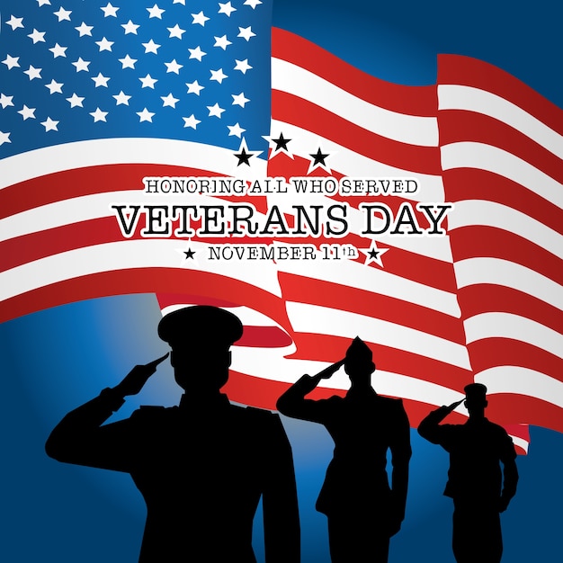 Veterans day with soldier and flag background Premium Vector