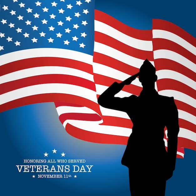 Download Veterans day with soldier and flag background Vector ...