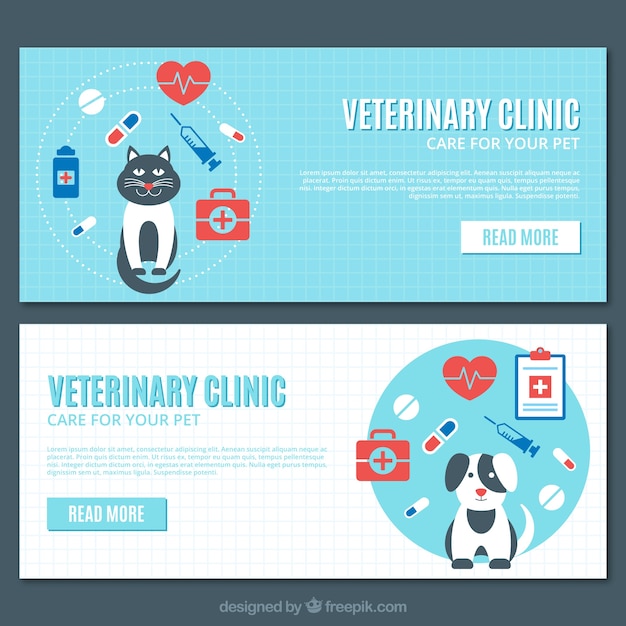 Veterinary clinic banners with animals and medicines Vector | Free Download