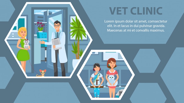 Veterinary clinic flat web banner vector template Premium Vector
