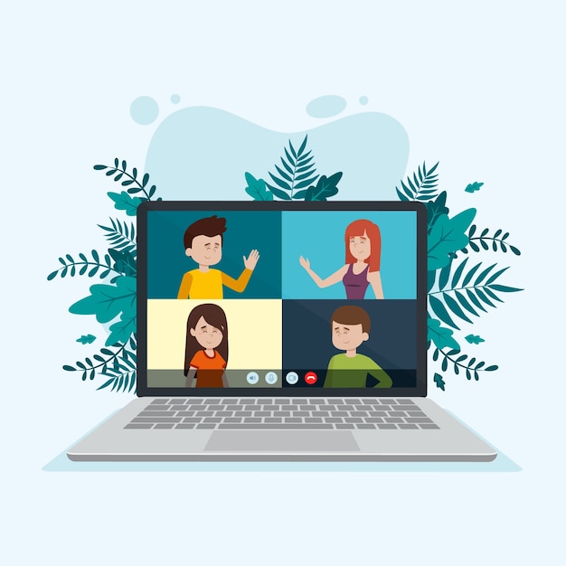 Video call  concept with laptop Free Vector 