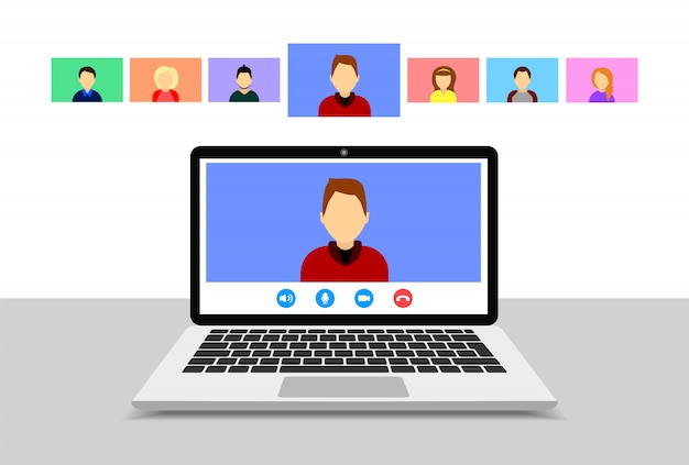 Premium Vector | Video conference on laptop. online meeting. group video  call. flat style.