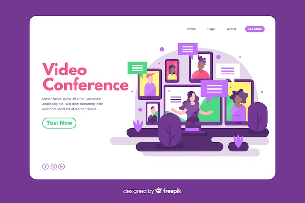 Video conferencing concept for landing page Vector | Free Download