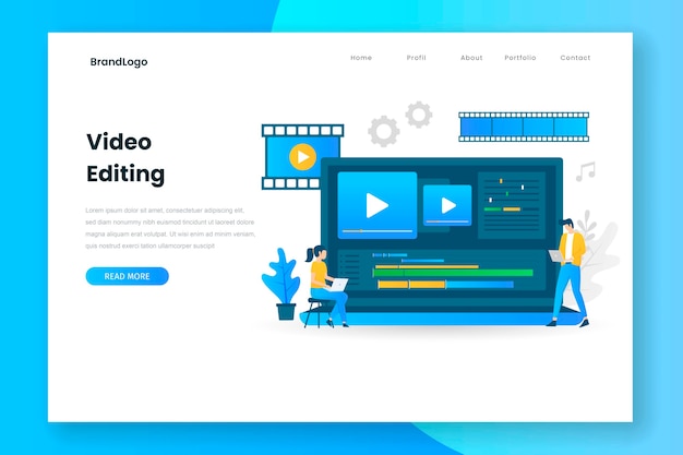 Premium Vector Video Editing Illustration Landing Page With Laptop