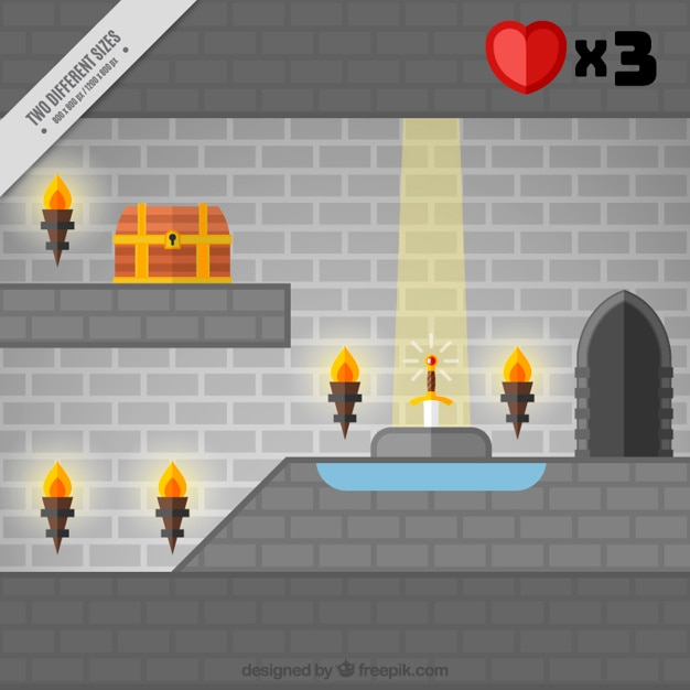 Video game scene in a stone castle