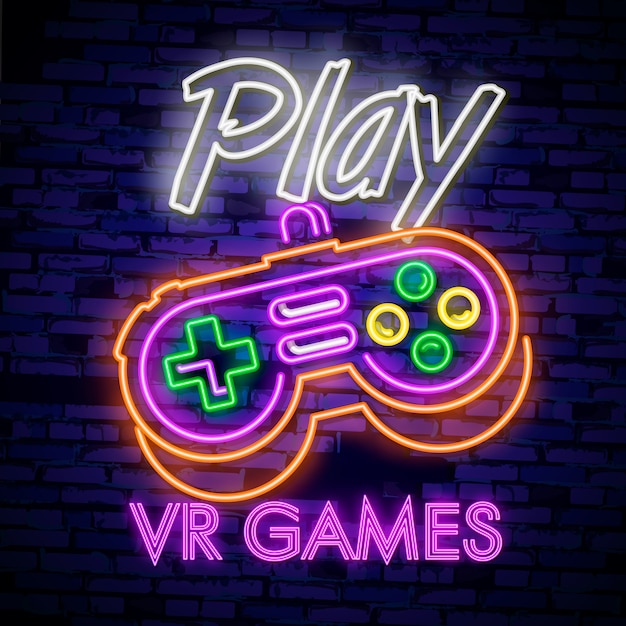 Premium Vector | Video games logos collection neon sign