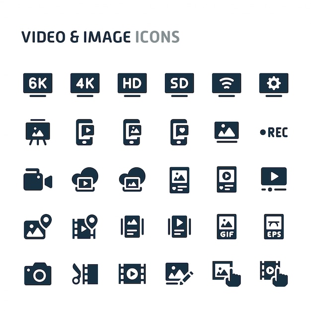 Video & images icon set. fillio black icon series. Premium Vector