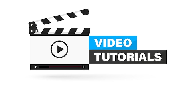 Premium Vector Video Tutorial Icon Emblem Label Button Clapperboard With Running Online Video Player Movie Or Online Cinema Design Of Clapper Board Video Player Video Editor Or Film Production Online Cinema