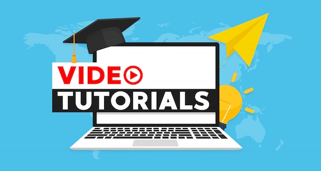 Video tutorials concept banner flat illustration Premium Vector