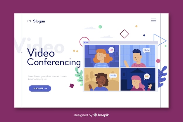 Videoconferencing concept for landing page Free Vector
