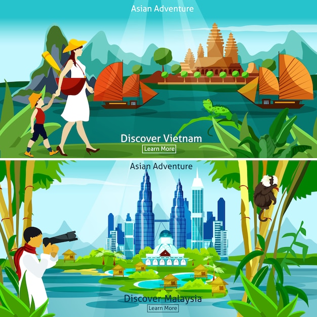 Free Vector Vietnam And Malaysia Travel Compositions