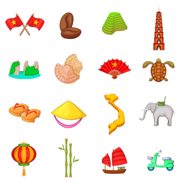 Vietnam travel icons set Premium Vector