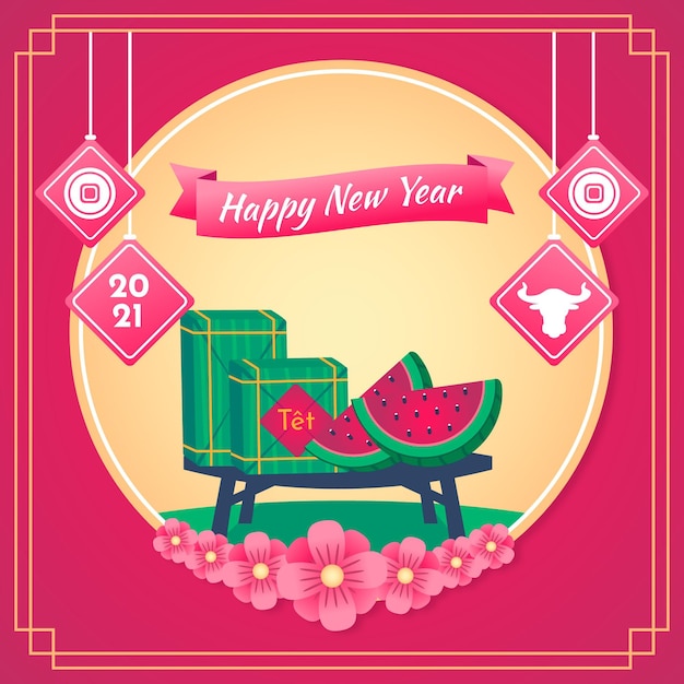 Free Vector Vietnamese New Year 21 And Pink Background