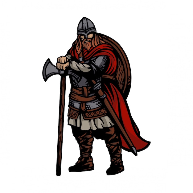 斧と盾を身に着けているバイキング軍 プレミアムベクター