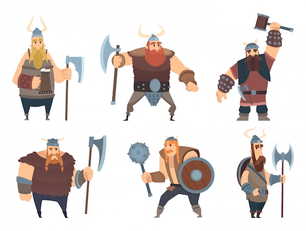 バイキングのキャラクター 中世のノルウェーの戦士軍人 プレミアムベクター