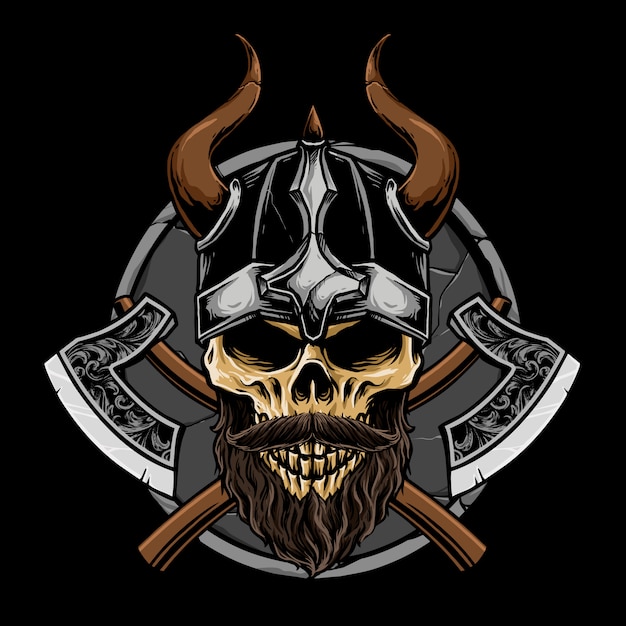 Viking skull with weapon illustration | Premium Vector