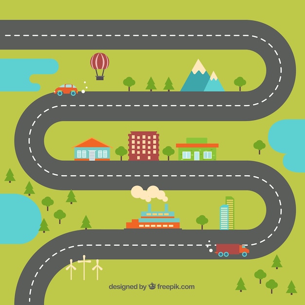 Premium Vector | Village in flat design with a wavy road