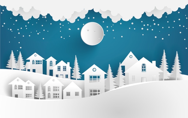 Download Premium Vector | Village in winter landscape background