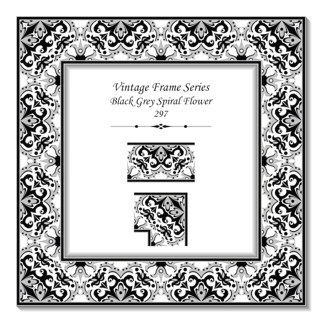 Download Premium Vector Vintage 3d Frame Of Black Grey Spiral Flower