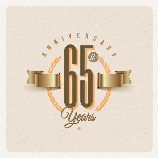 ゴールデンリボンと月桂樹のリース イラストとヴィンテージ65年周年記念エンブレム プレミアムベクター ゴールデンリボンと月桂樹のリース イラストとヴィンテージ65年周年記念エンブレム プレミアムベクター
