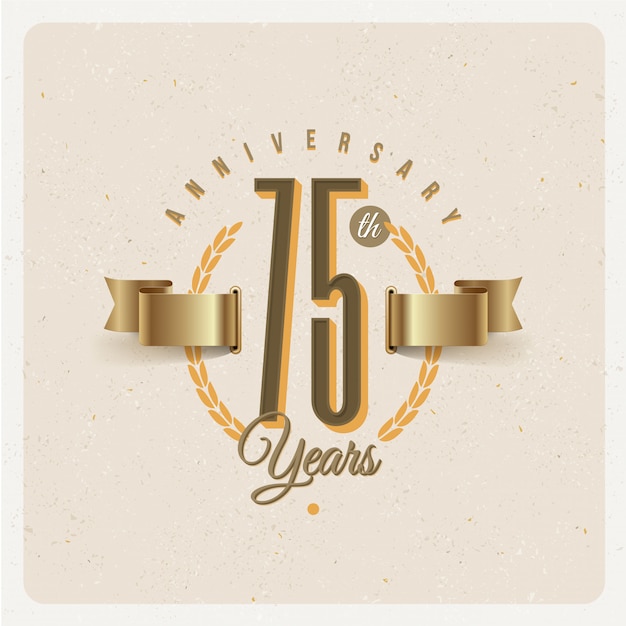 ゴールデンリボンと月桂樹のリースとヴィンテージ75周年記念エンブレム イラスト プレミアムベクター ゴールデンリボンと月桂樹のリースとヴィンテージ75周年記念エンブレム イラスト プレミアムベクター