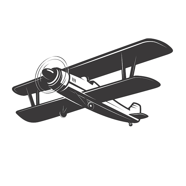白い背景の上のヴィンテージ飛行機のイラスト ロゴ ラベル エンブレム 記号の要素 図 プレミアムベクター