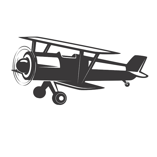 白い背景の上のヴィンテージ飛行機のイラスト ロゴ ラベル エンブレム 記号の要素 図 プレミアムベクター