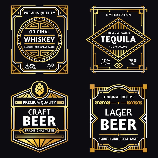 Download Premium Vector | Vintage alcohol label. art deco whiskey, tequila sign, retro craft and ager ...