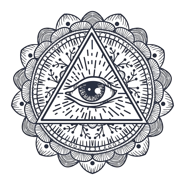 Premium Vector | Vintage all seeing eye in triangle and mandala ...